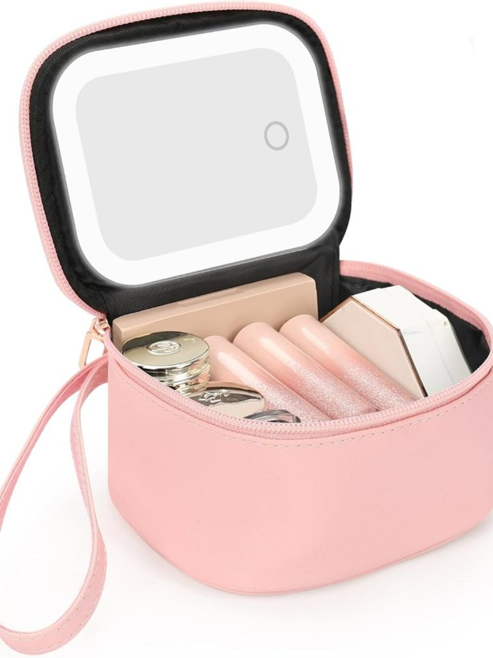 New Mini Makeup Bag w Led Mirror Small Travel Make up Bag 3 Light Modes Pink
